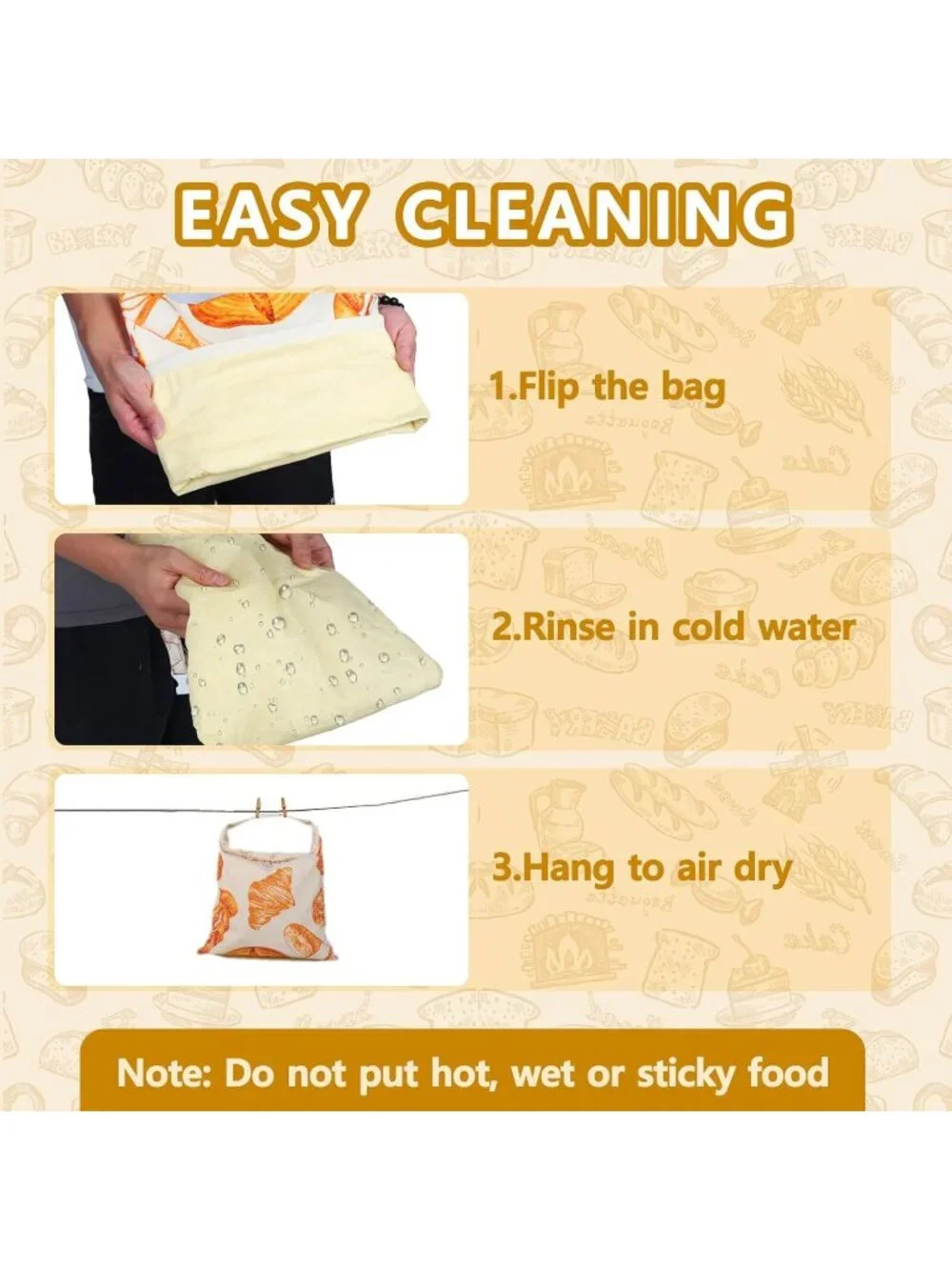 Reusable Beeswax Bread Bags Set Food Grade Eco-Friendly Hooks & Bowl Cover